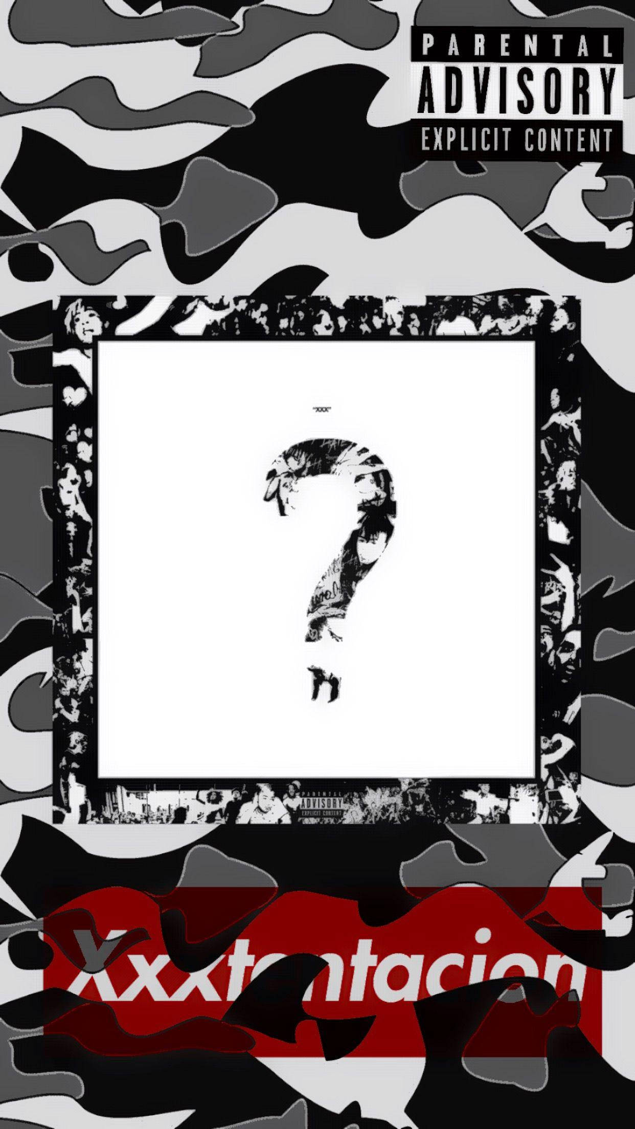 XXXTentacion Aesthetic, black and white camouflage, framed question mark collage, Full HD Phone Wallpaper