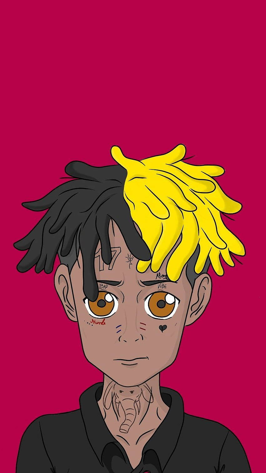 XXXTentacion, anime cartoon, dark pink, HD Phone Wallpaper
