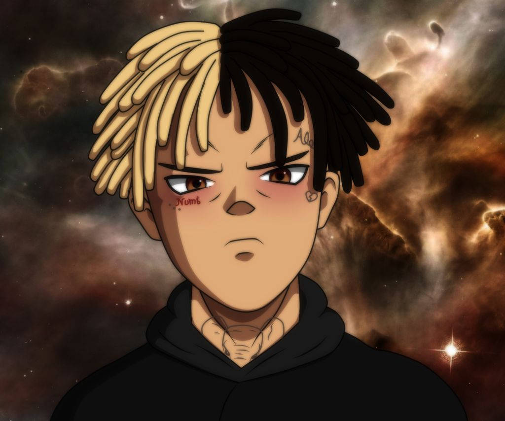 XXXTentacion, anime character, half blonde and half black dreadlocks, SD Desktop Wallpaper