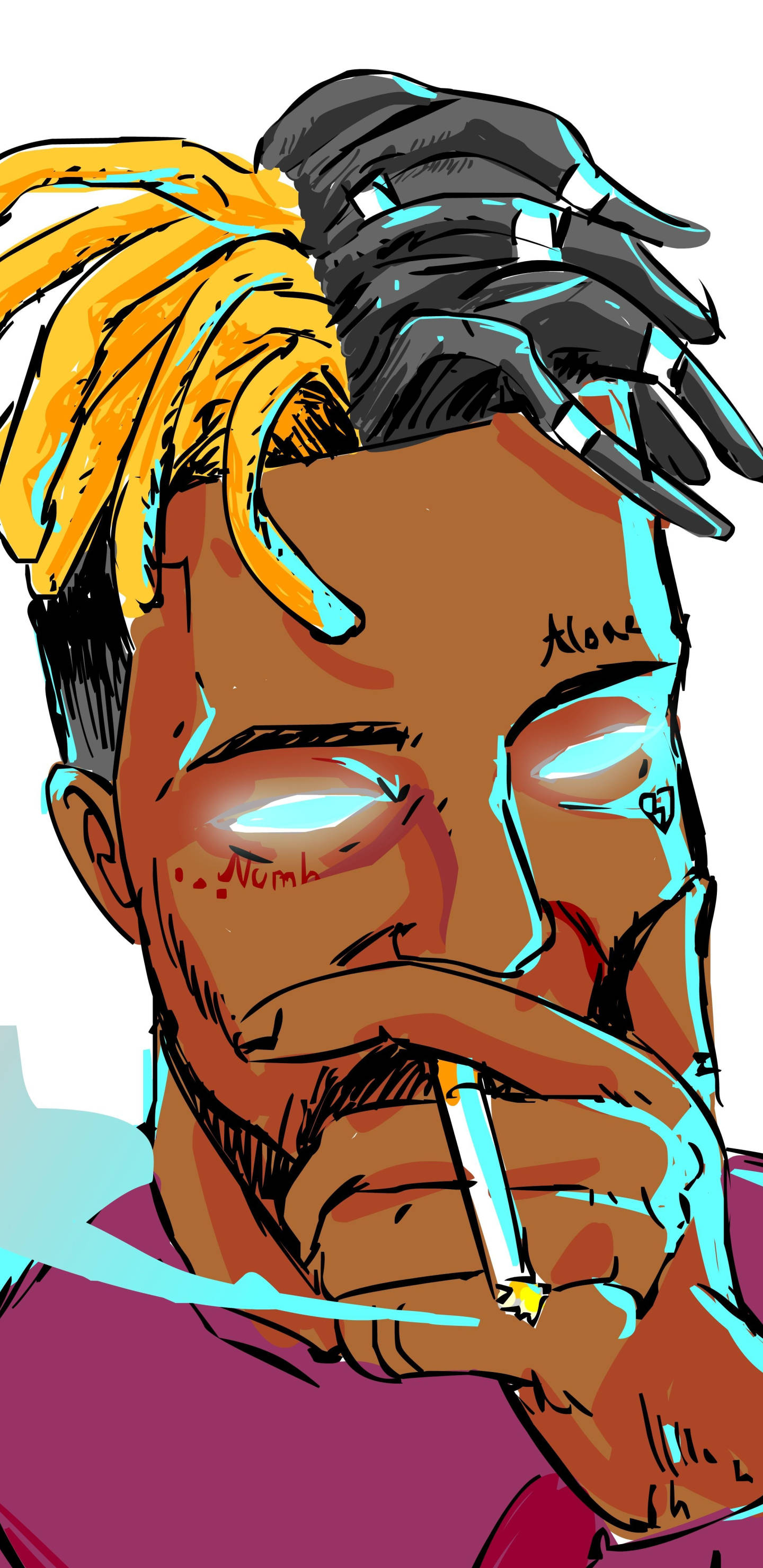 XXXTentacion, yellow and black dreadlocks, glowing eyes, 2K Phone Wallpaper