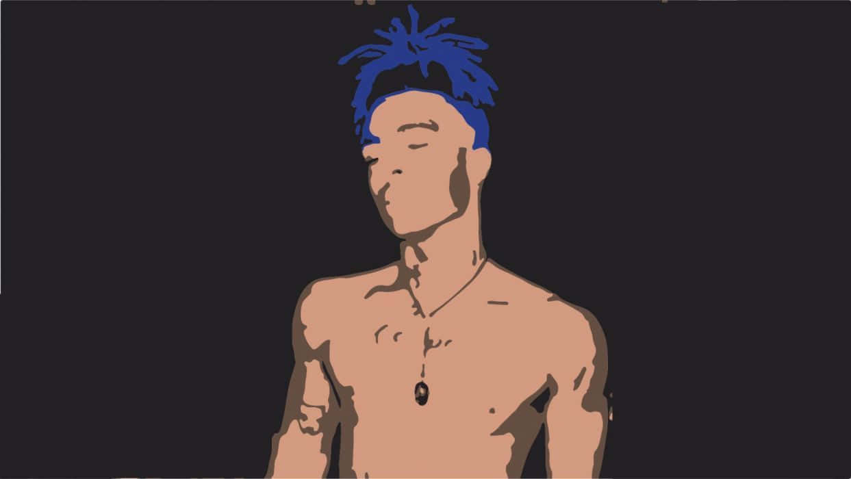 XXXTentacion, vibrant blue hair, shirtless, SD Desktop Wallpaper