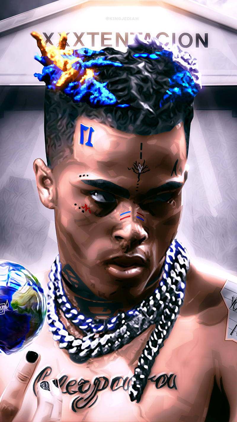 XXXTentacion, anime cartoon, blue flame hair, HD Phone Wallpaper
