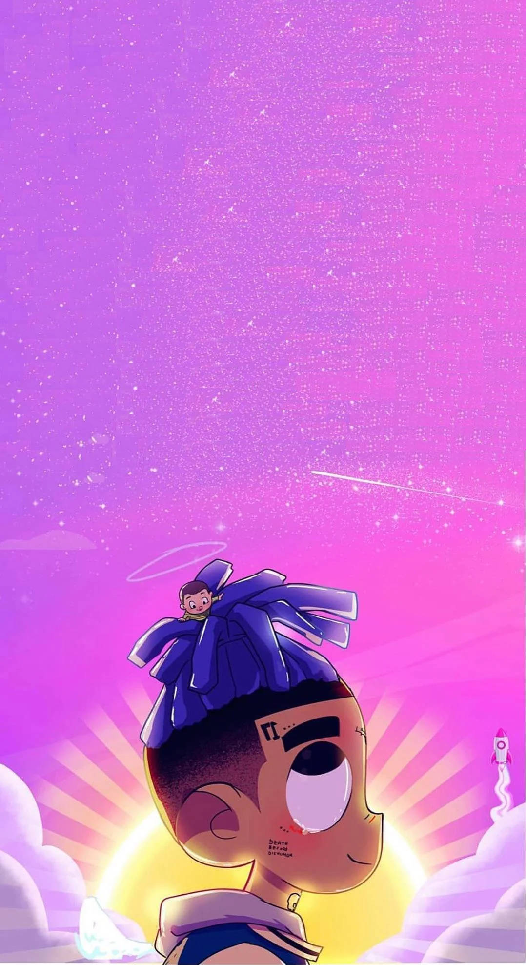 XXXTentacion, anime cartoon, blue bow, Full HD Phone Wallpaper