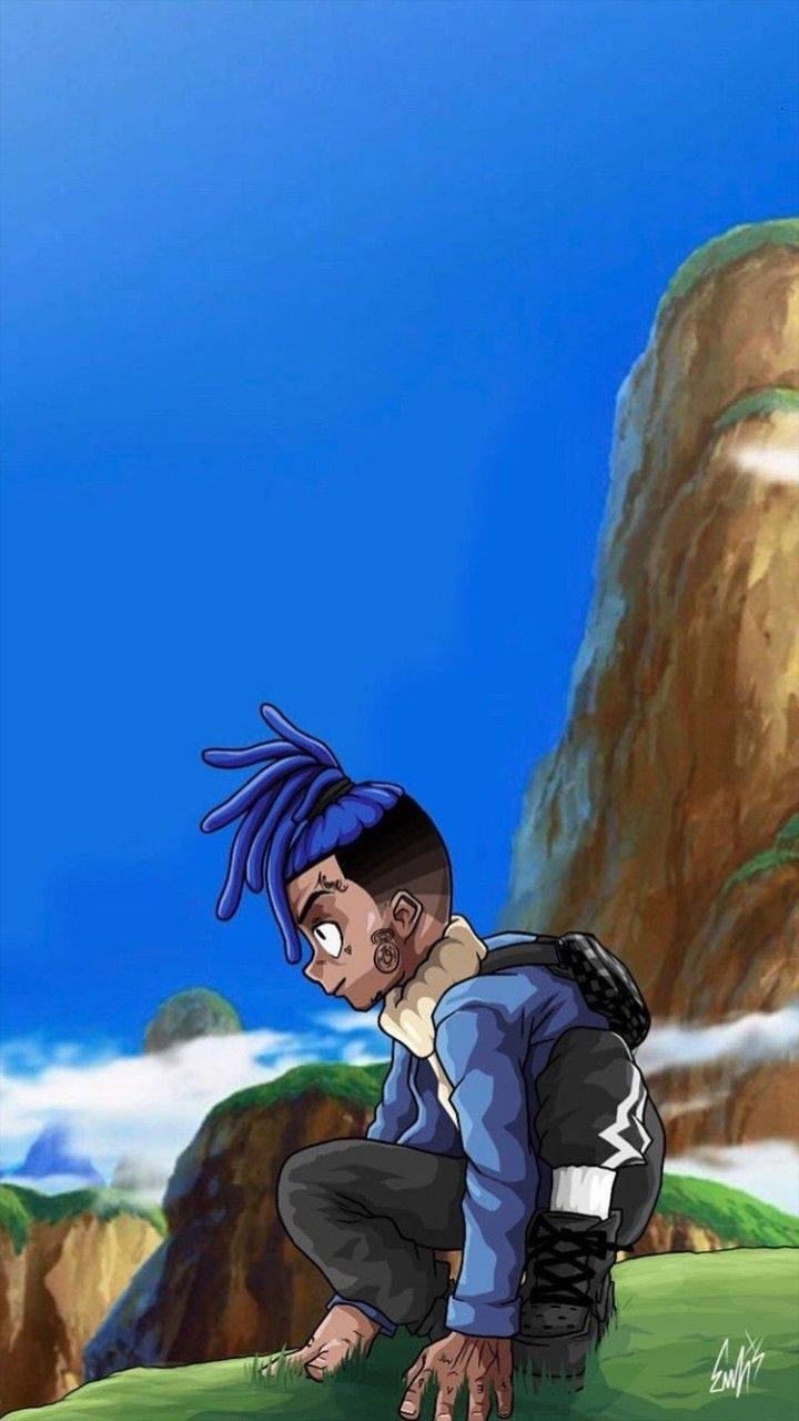 XXXTentacion, anime cartoon, blue dreadlocks, HD Phone Wallpaper
