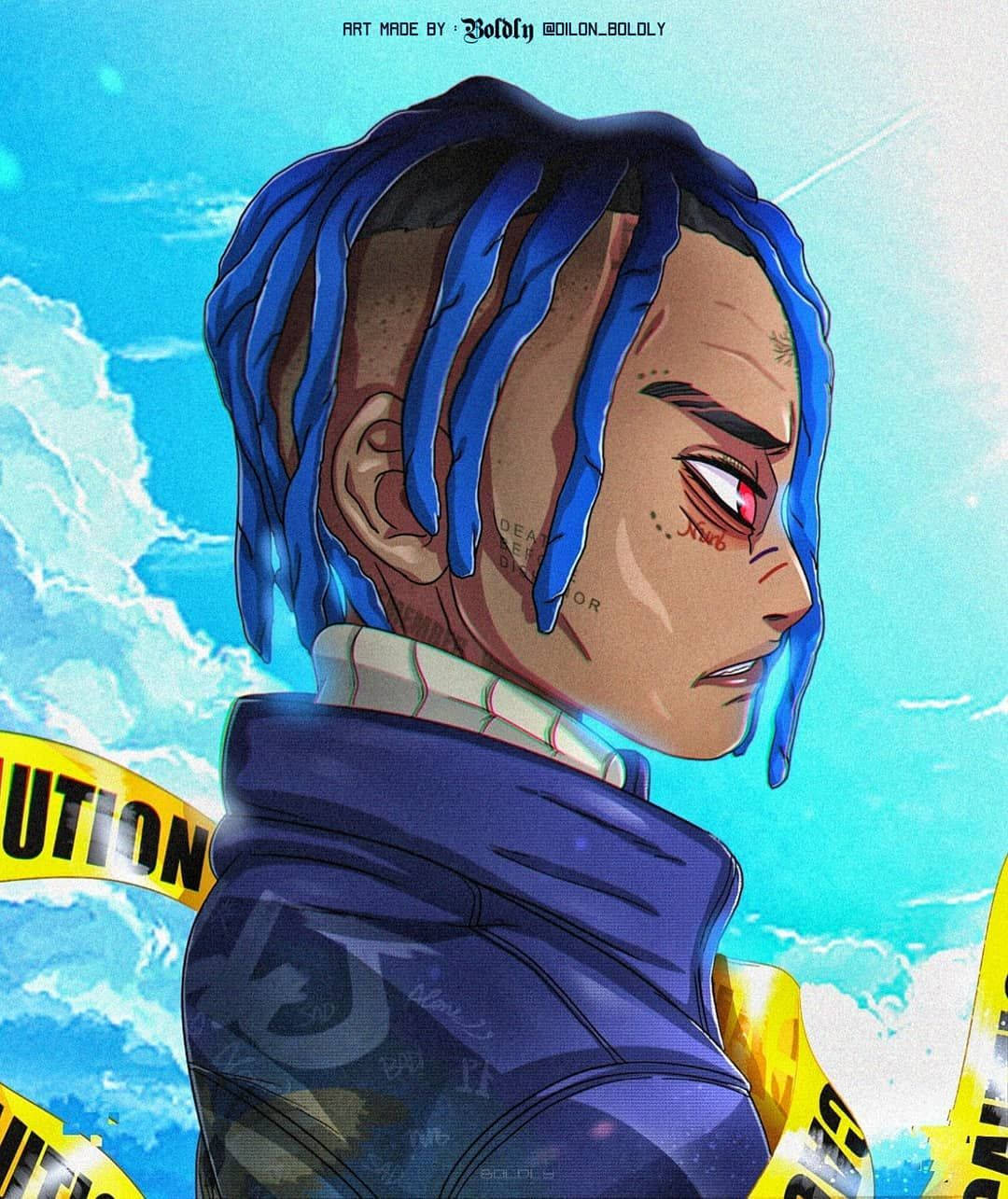XXXTentacion, anime cartoon, caution tape, HD Phone Wallpaper