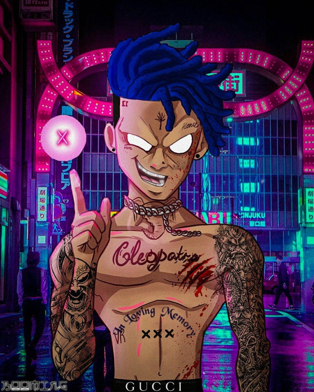 Xxxtentacion Anime, blue hair, glowing eyes, HD Phone Wallpaper