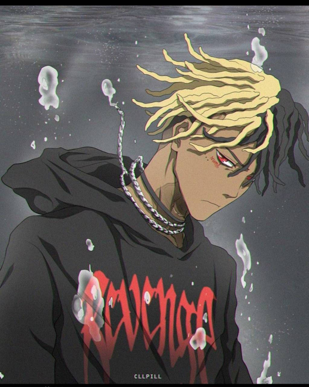 Xxxtentacion Anime, black jacket, spiky blonde hair, HD Phone Wallpaper