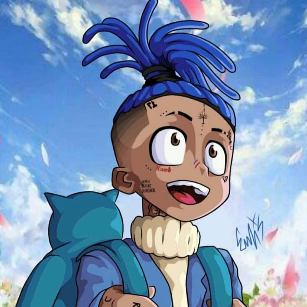 XXXTentacion, anime rapper, blue dreadlocks, SD Desktop Wallpaper