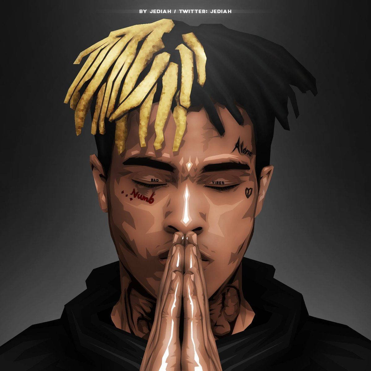 Xxxtentacion Anime, praying hands, golden dreadlocks, SD Desktop Wallpaper