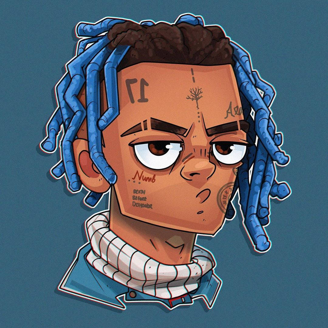 Xxxtentacion Anime, blue dreadlocks, facial tattoos, SD Desktop Wallpaper