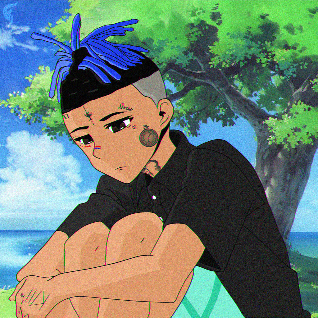 Xxxtentacion Anime, blue dreadlocks, tattoos, SD Desktop Wallpaper