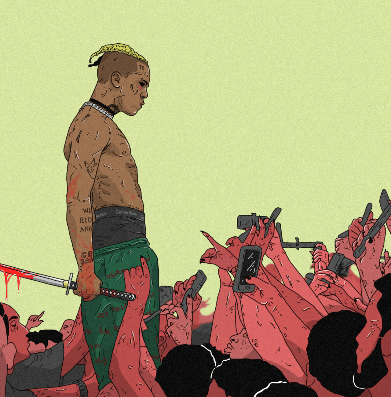 Xxxtentacion Anime, tattooed man, sword, HD Phone Wallpaper