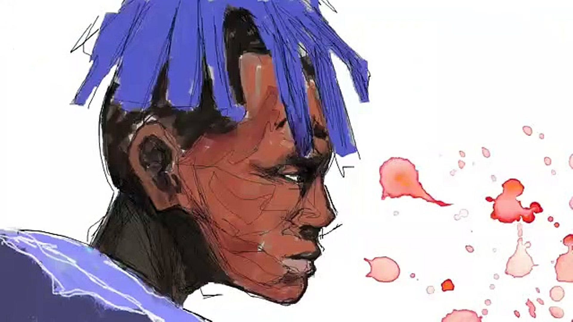 Xxxtentacion Anime, blue hair, pink smoke, Full HD Desktop Wallpaper