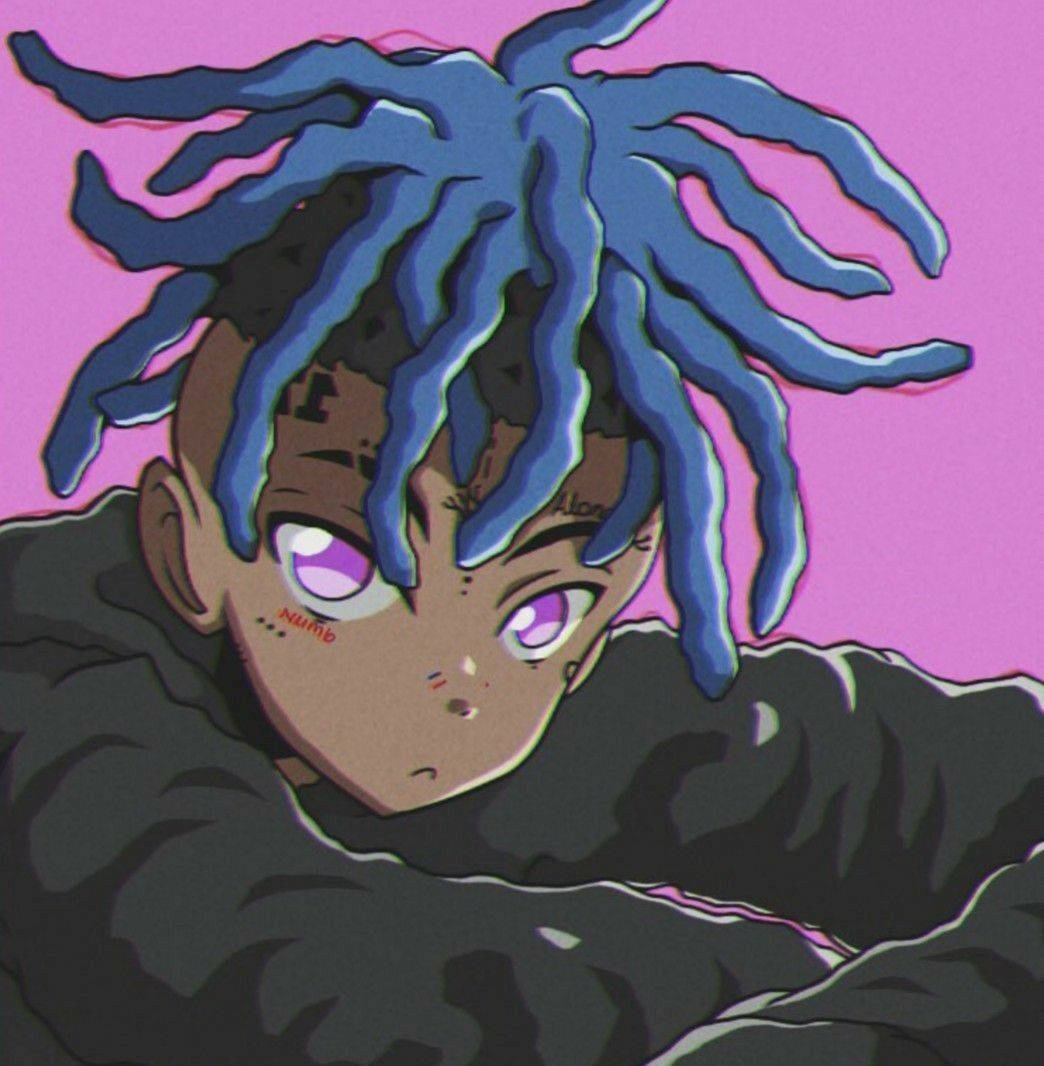 Xxxtentacion Anime, retro style, blue dreadlocks, SD Phone Wallpaper