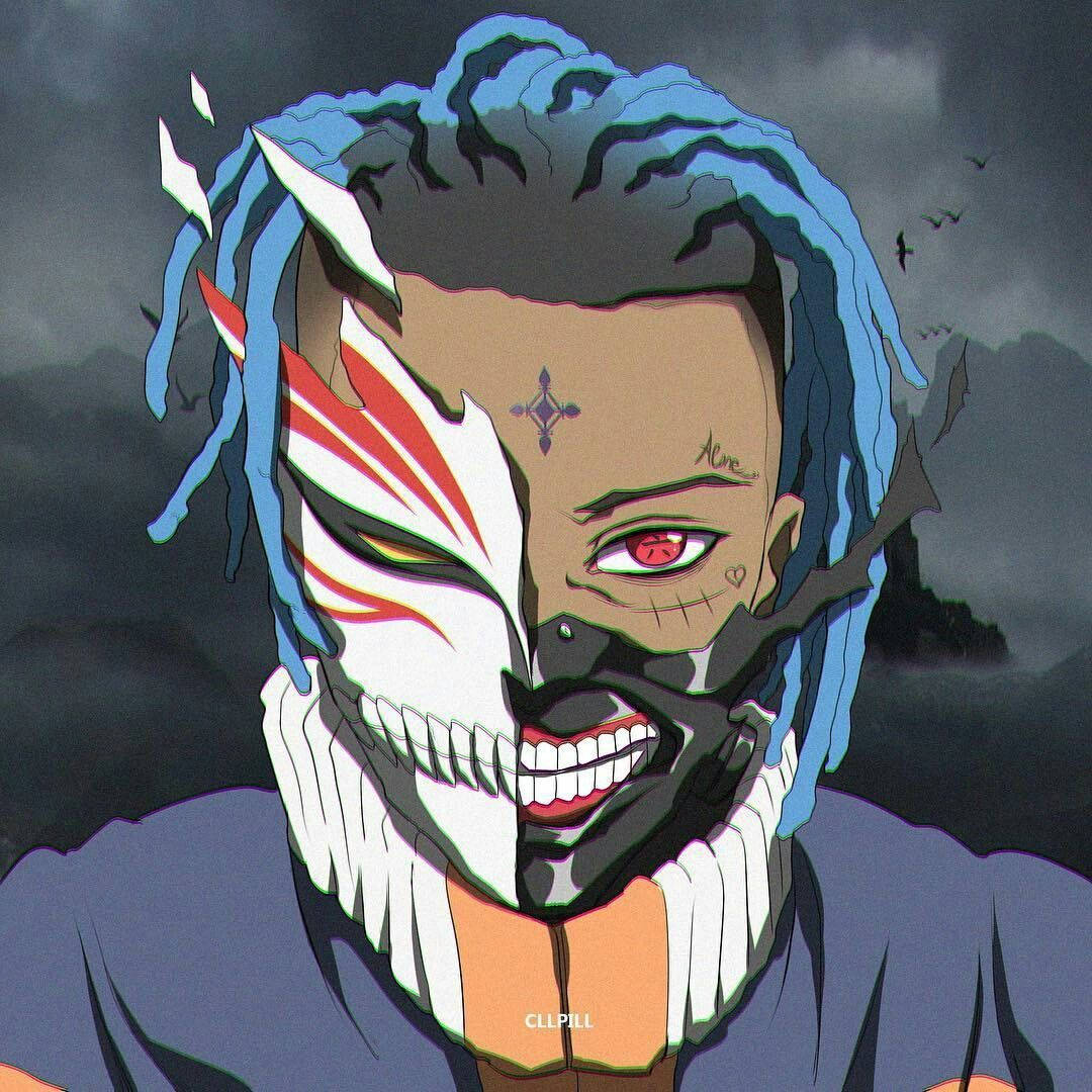 Xxxtentacion Anime, bleach mask, blue dreadlocks, SD Desktop Wallpaper