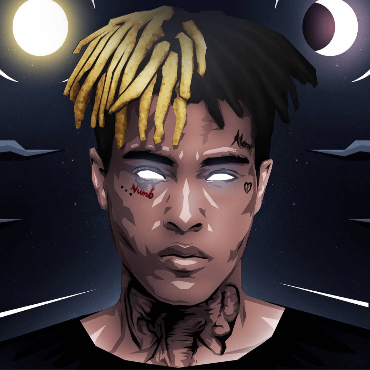Xxxtentacion Anime, golden dreadlocks, glowing eyes, SD Desktop Wallpaper