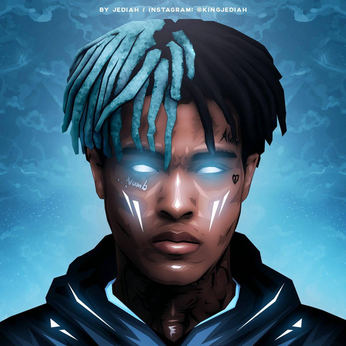 Xxxtentacion Anime, glowing blue eyes, blue-tipped dreadlocks, SD Desktop Wallpaper