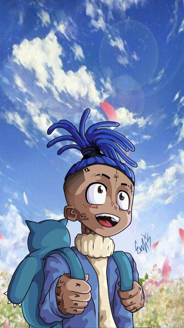 Xxxtentacion Anime, blue coat, blue dreadlocks, HD Phone Wallpaper
