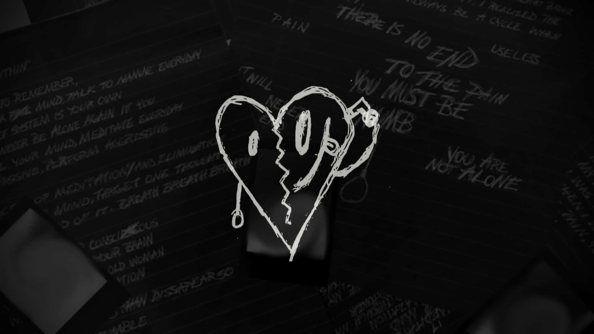 broken heart, white chalk, dark surface, Full HD Desktop Wallpaper
