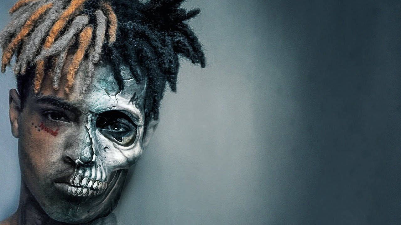 Xxxtentacion, half-skull makeup, orange-tipped dreadlocks, HD Desktop Wallpaper