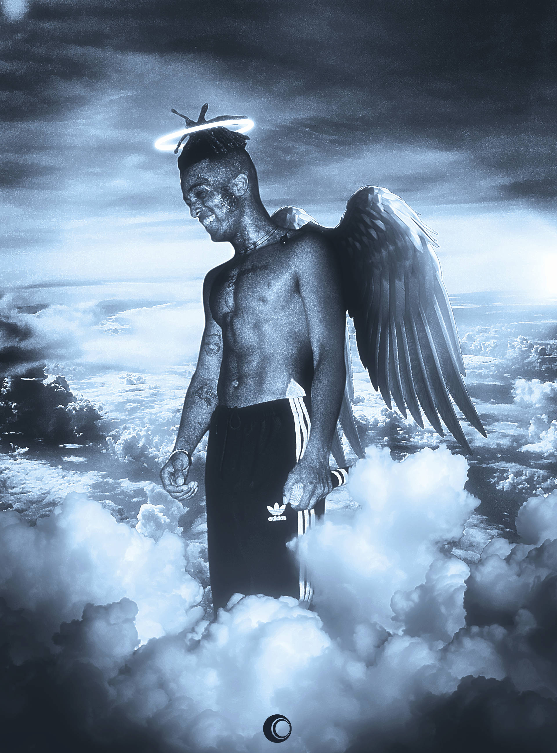 Xxxtentacion, blue color, angel wings, 2K Phone Wallpaper