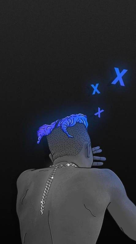 XXXTentacion, blue, glowing blue hair, SD Phone Wallpaper