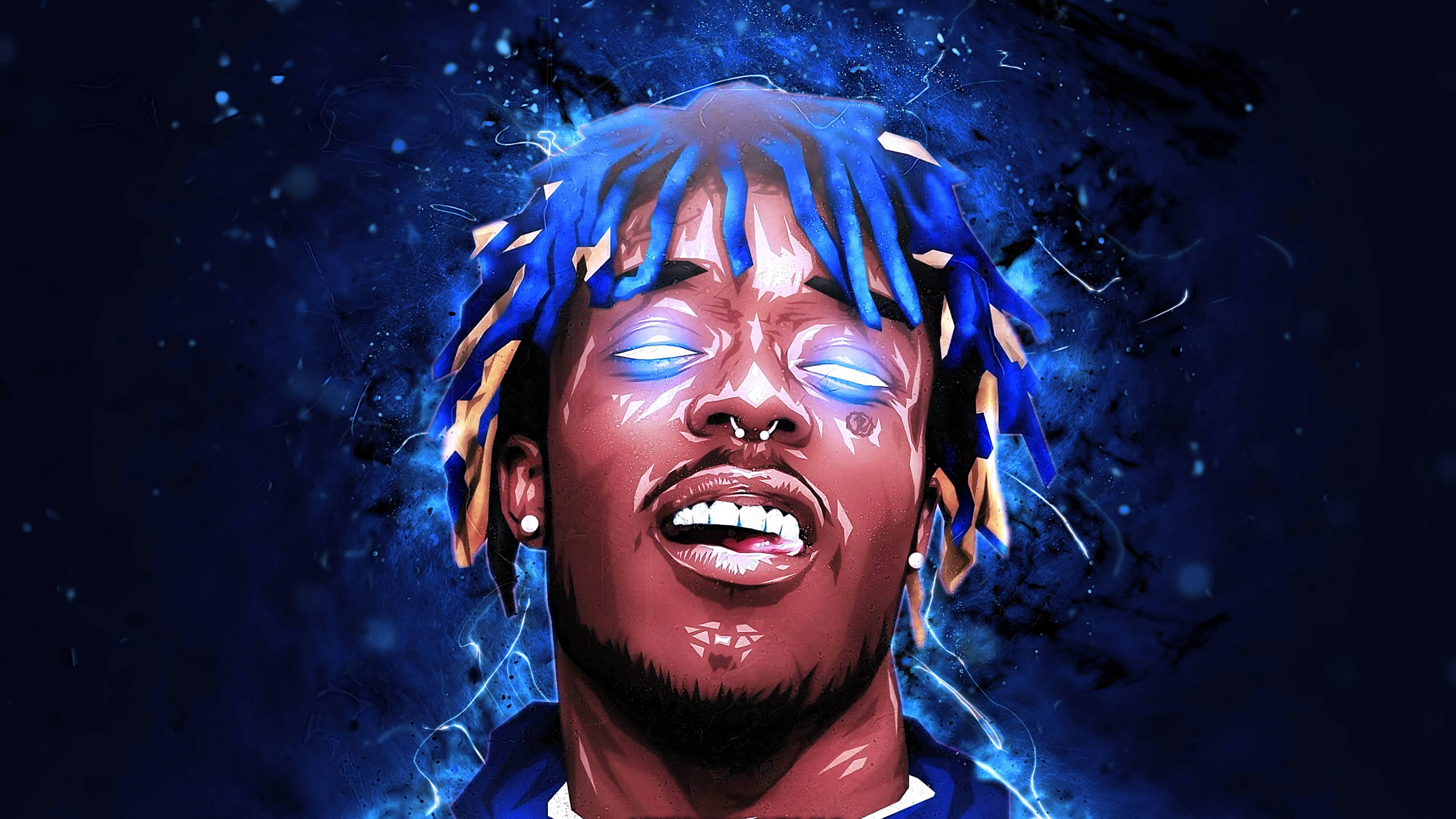 Xxxtentacion, blue glowing dreadlocks, electric energy, 5K Desktop Wallpaper