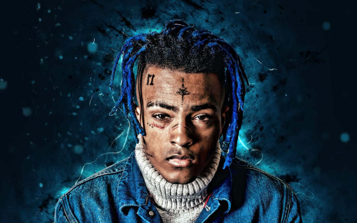 XXXTentacion, neon blue, blue dreadlocks, SD Desktop Wallpaper
