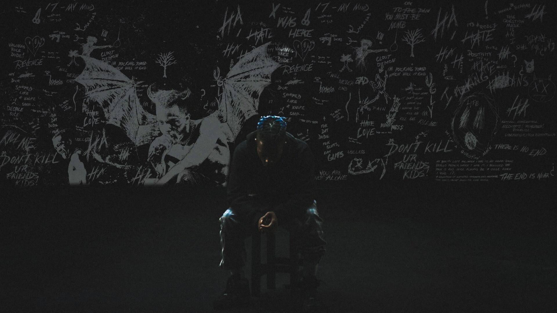 XXXTentacion, blue hair, dark room, Full HD Desktop Wallpaper