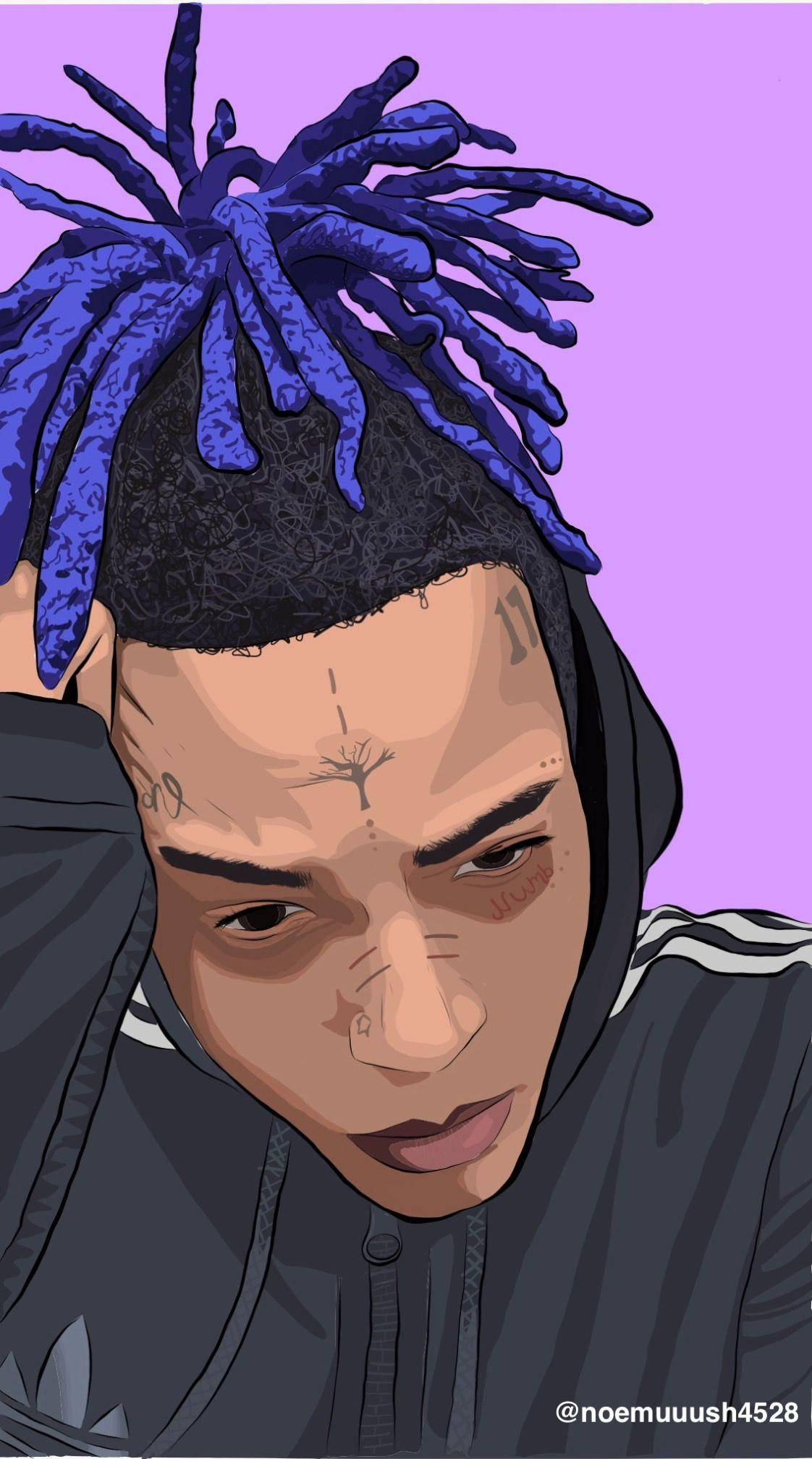 adidas jacket, xxxtentacion cartoon, vibrant blue dreadlocks, Full HD Phone Wallpaper