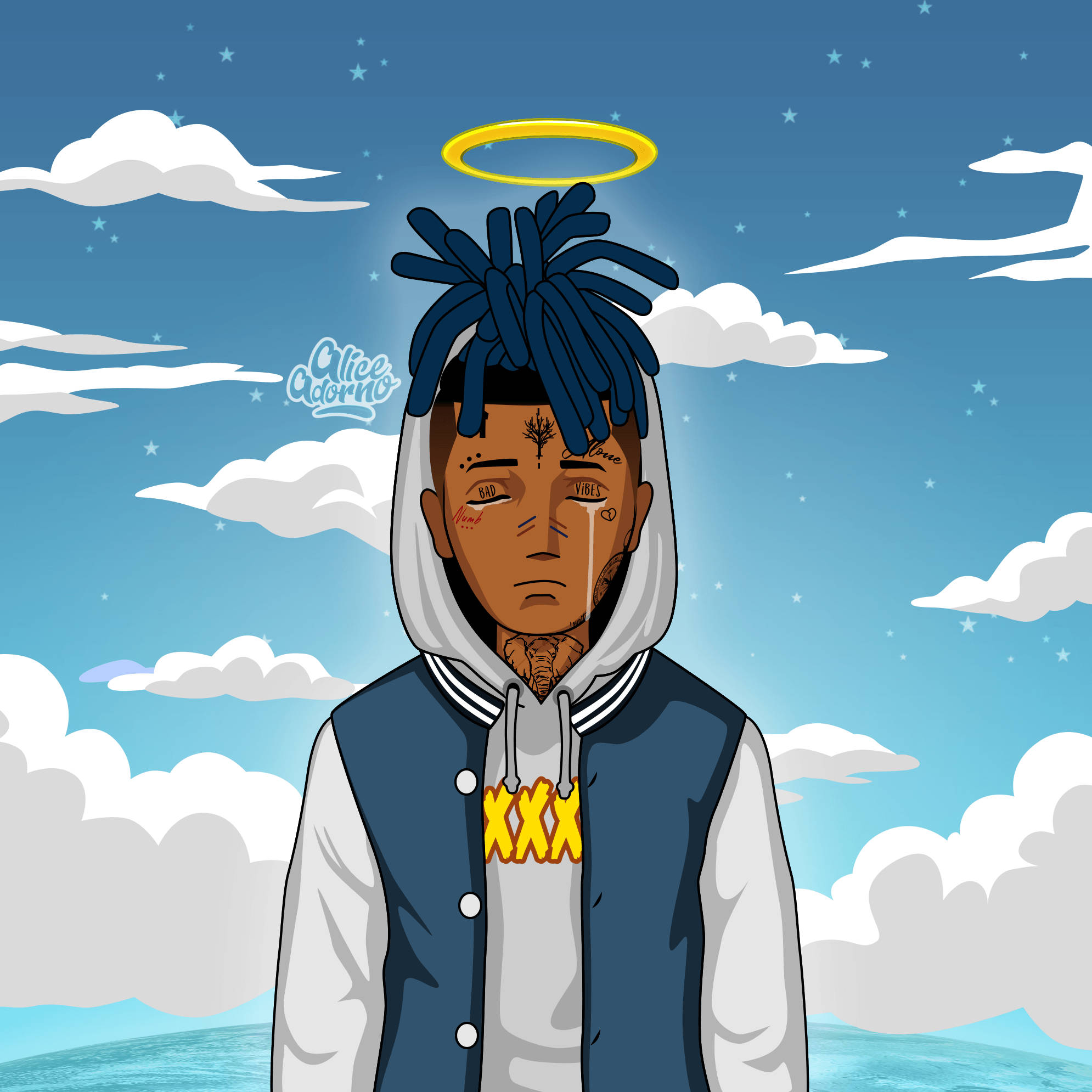Xxxtentacion, blue dreadlocks, halo, Full HD Desktop Wallpaper