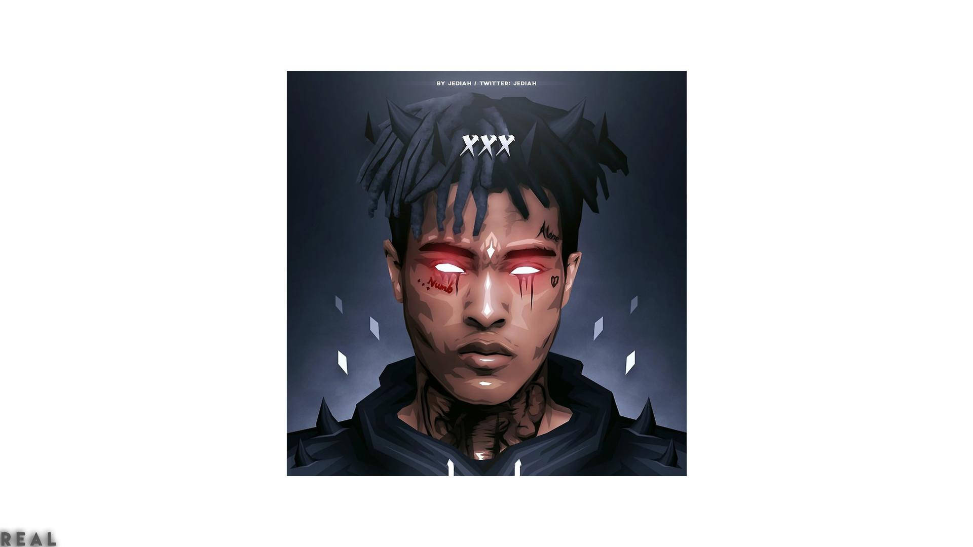 Xxxtentacion, cartoon, glowing red eyes, Full HD Desktop Wallpaper