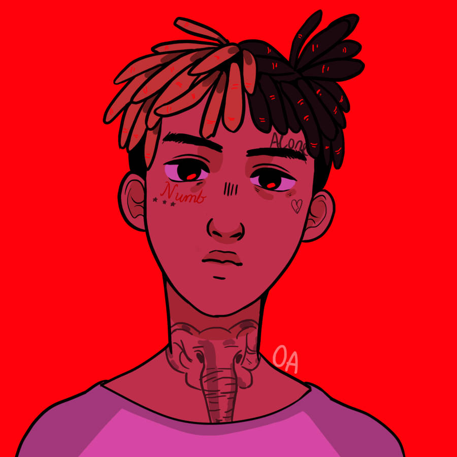 Xxxtentacion Cartoon, elephant tattoo, red eyes, SD Desktop Wallpaper