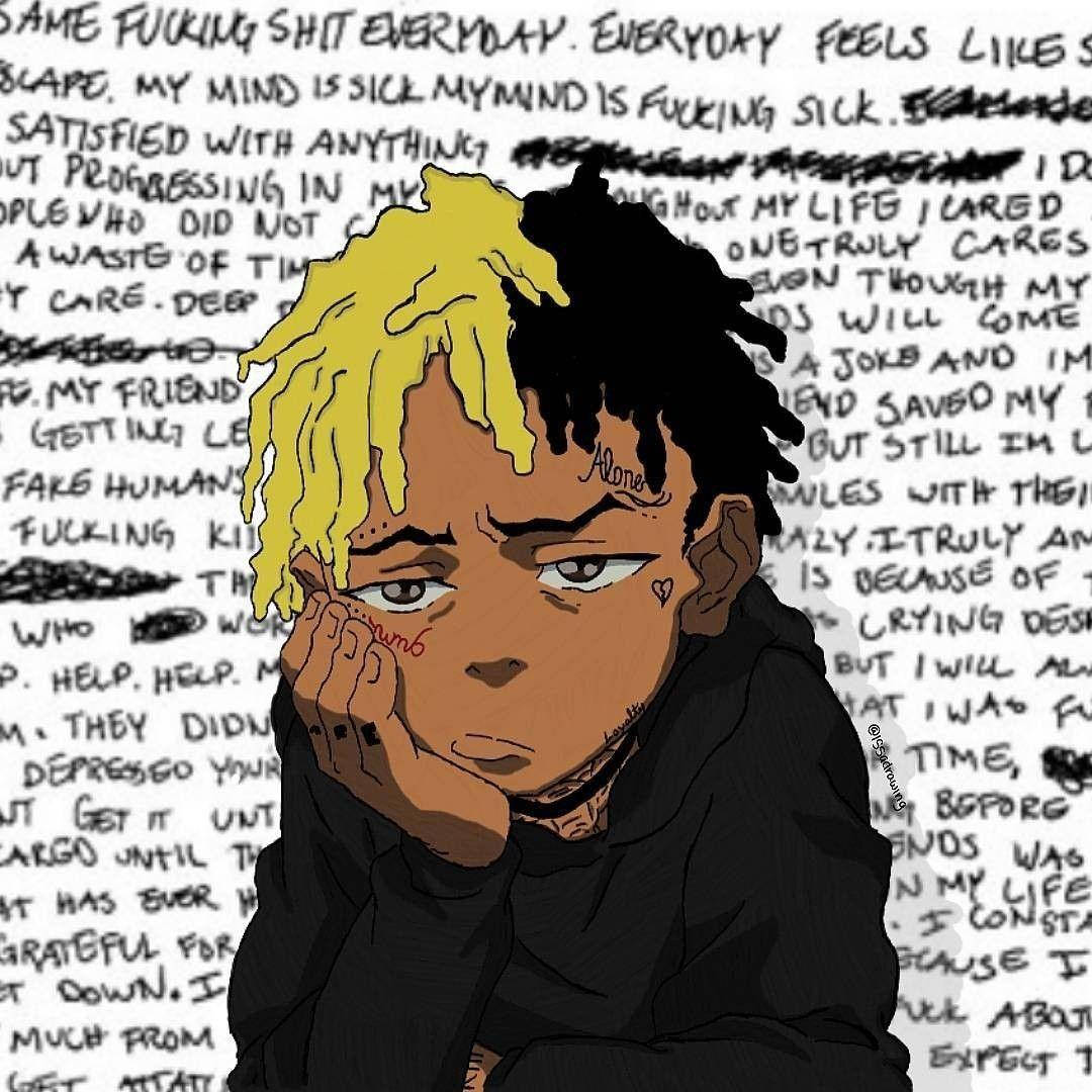 Xxxtentacion Cartoon, handwritten letter, anime-style boy, SD Desktop Wallpaper