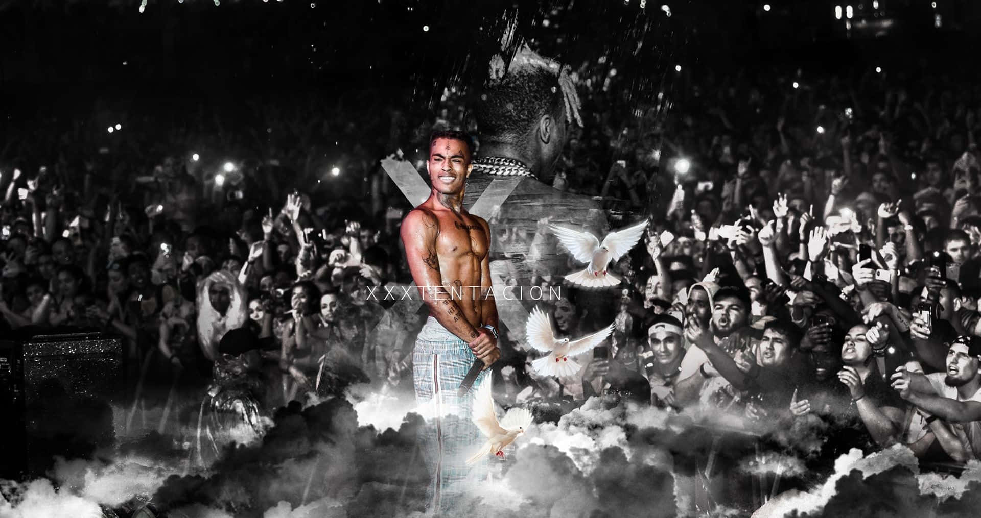 XXXTentacion, laptop, clouds, Full HD Desktop Wallpaper