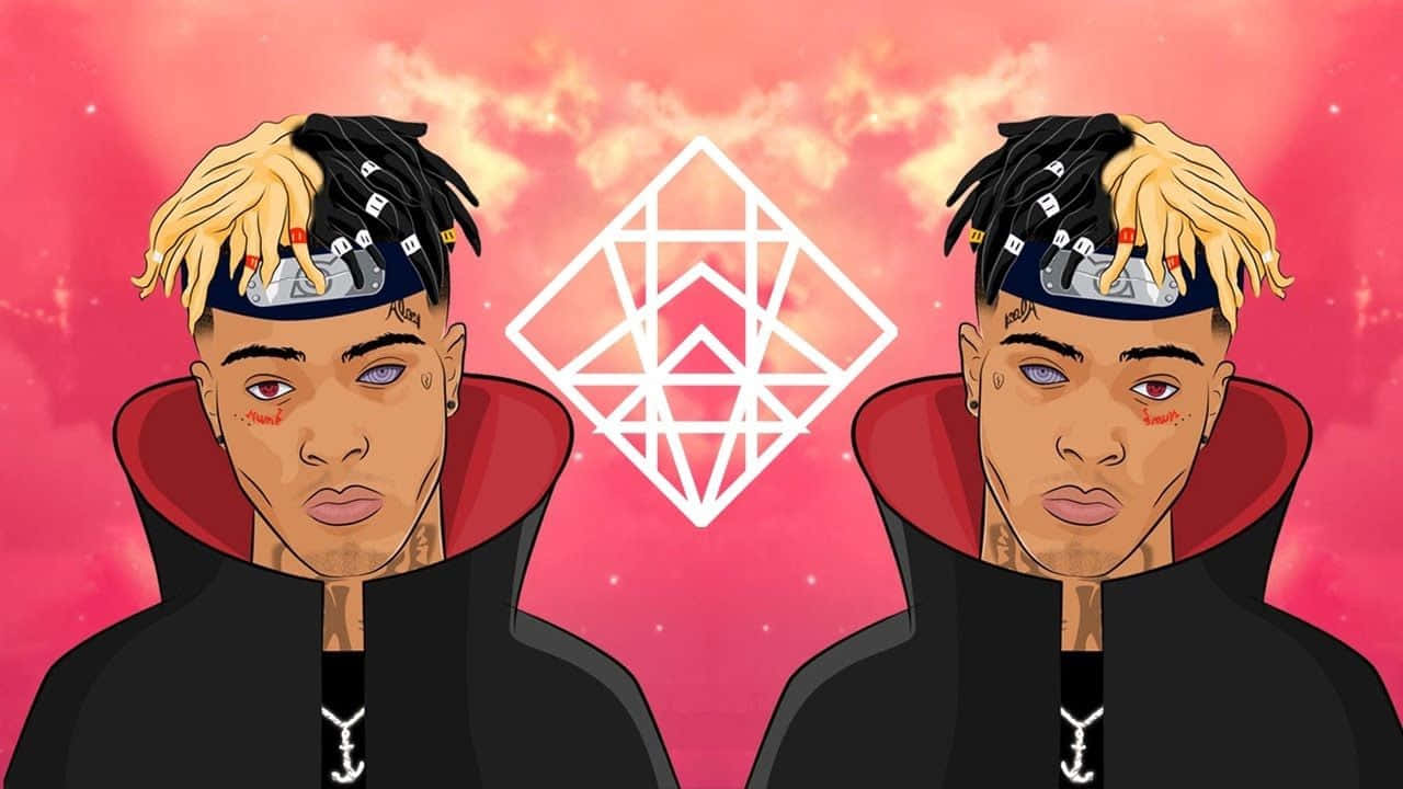 XXXTENTACION, pink sky, white geometric symbol, HD Desktop Wallpaper