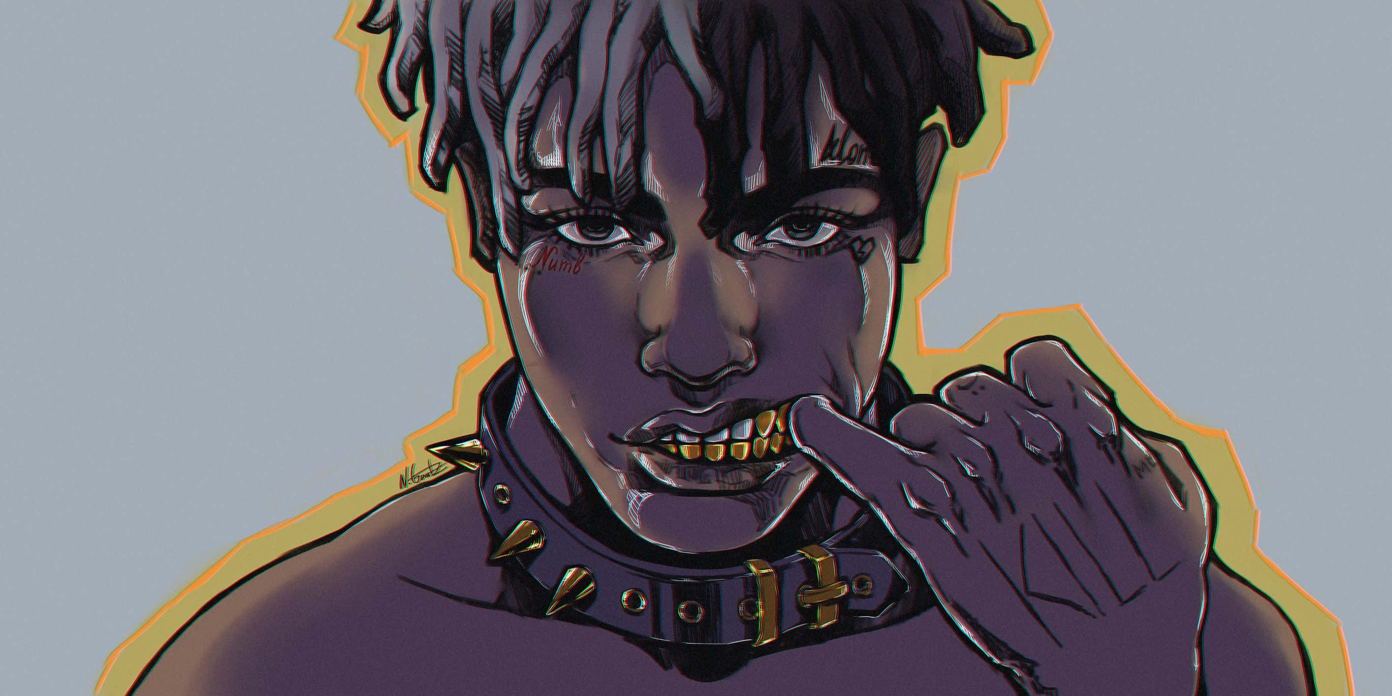 XXXTentacion, anime portrait, purple skin, 2K Desktop Wallpaper