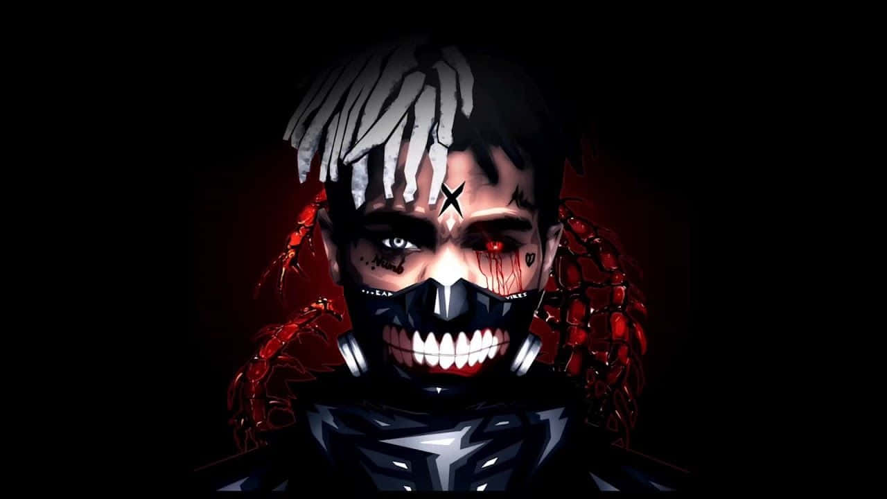 XXXTentacion, laptop, glowing red eyes, HD Desktop Wallpaper