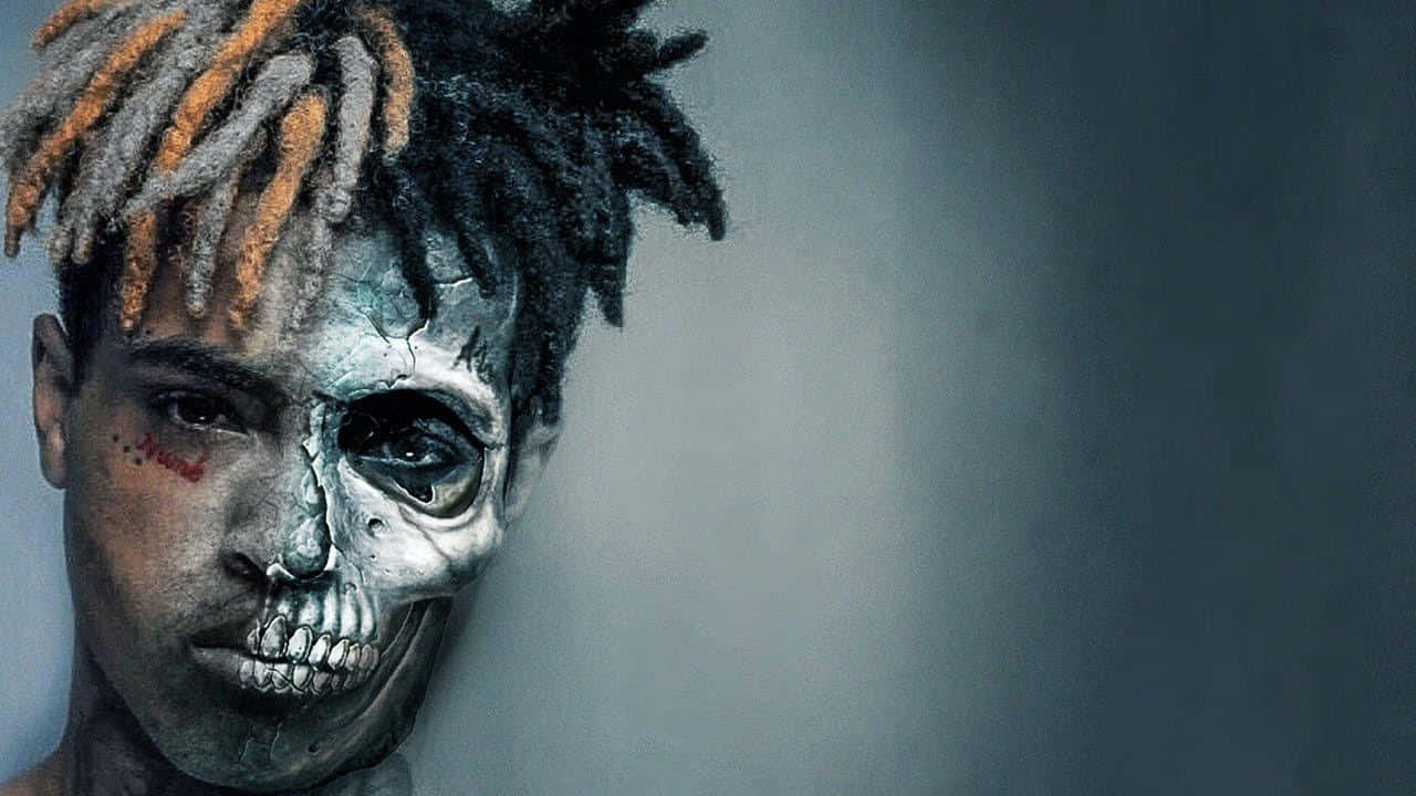 XXXTentacion, skull and half human, orange and black dreadlocks, HD Desktop Wallpaper