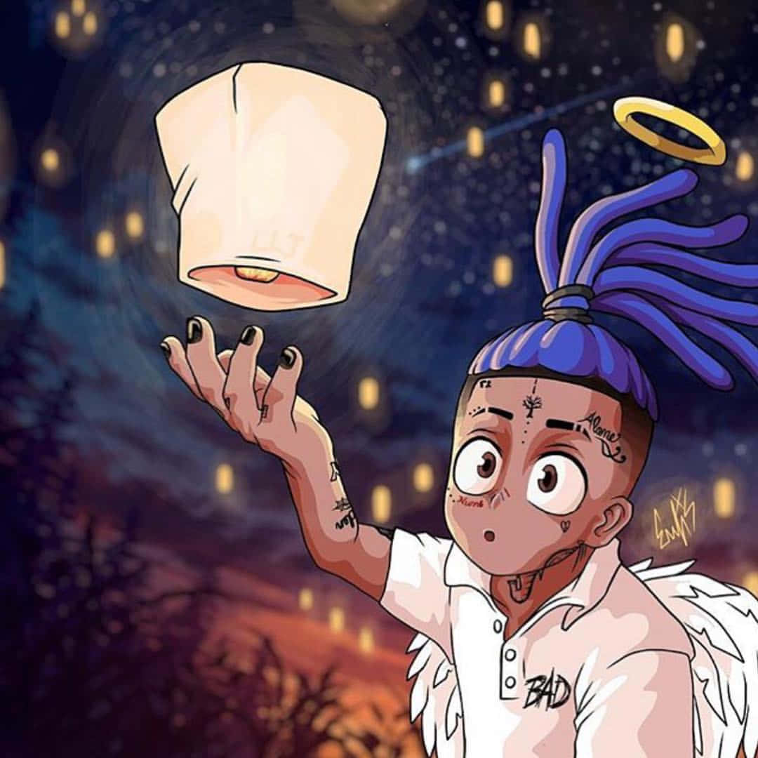 Xxxtentacion, blue dreadlocks, angel wings, SD Desktop Wallpaper