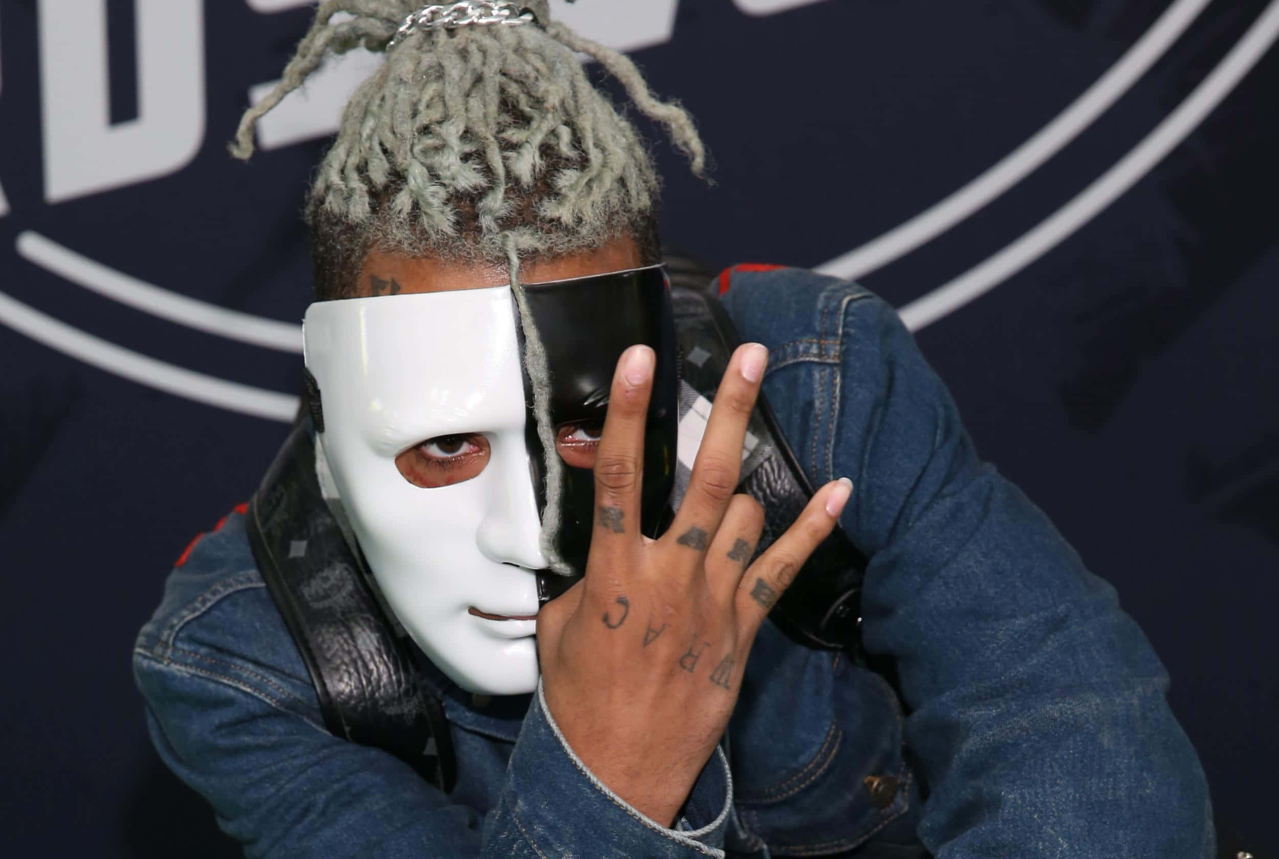 XXXTentacion, laptop, split white and black mask, Full HD Desktop Wallpaper