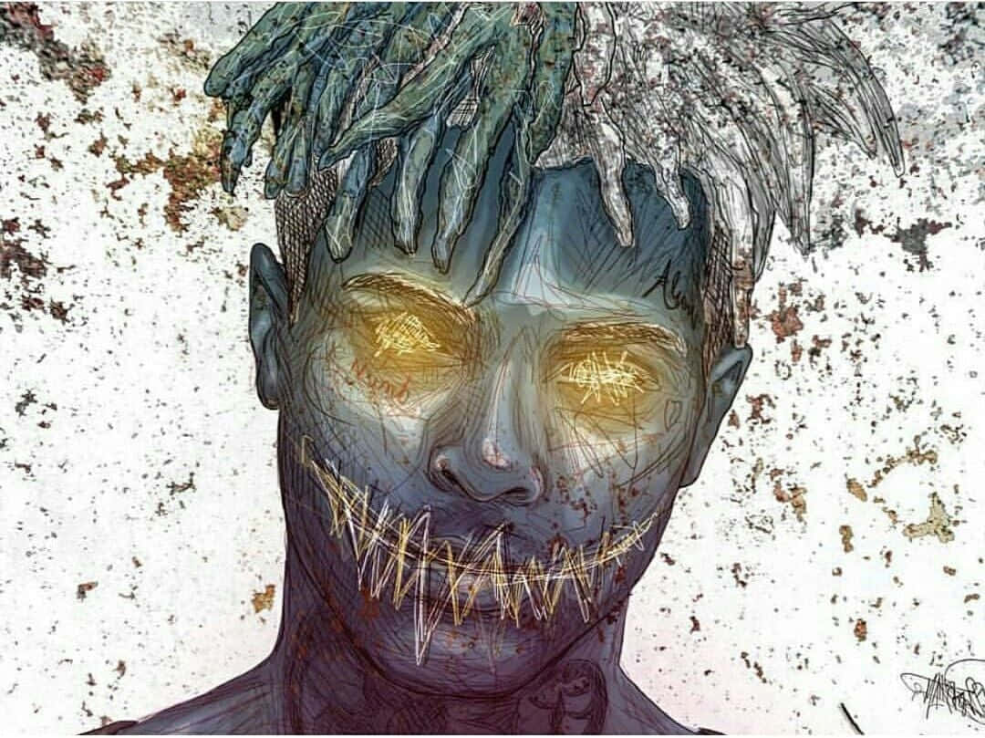 XXXTentacion, glowing yellow eyes, jagged teeth, SD Desktop Wallpaper
