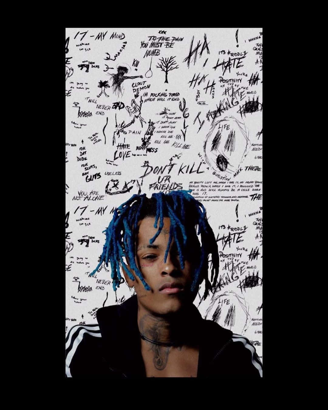 XXXTentacion, blue dreadlocks, white wall, HD Phone Wallpaper