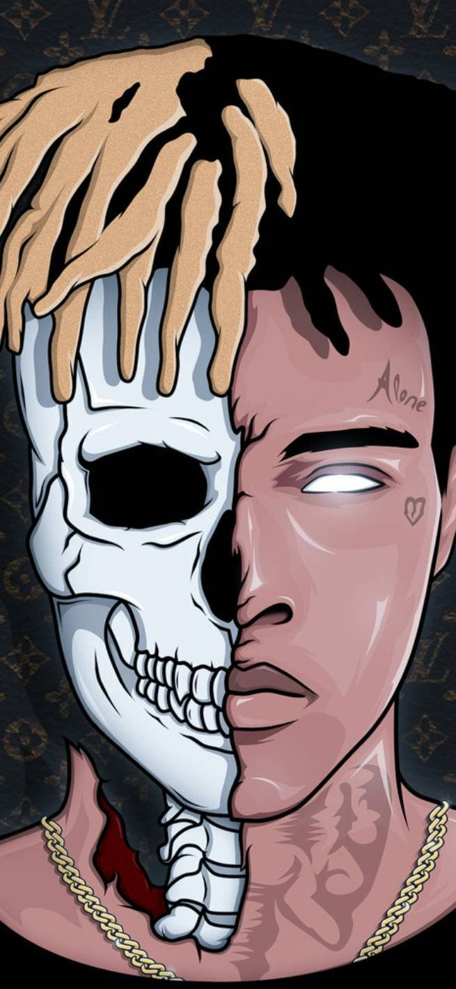XXXTENTACION, dreadlocks, half-skull half-human, HD Phone Wallpaper
