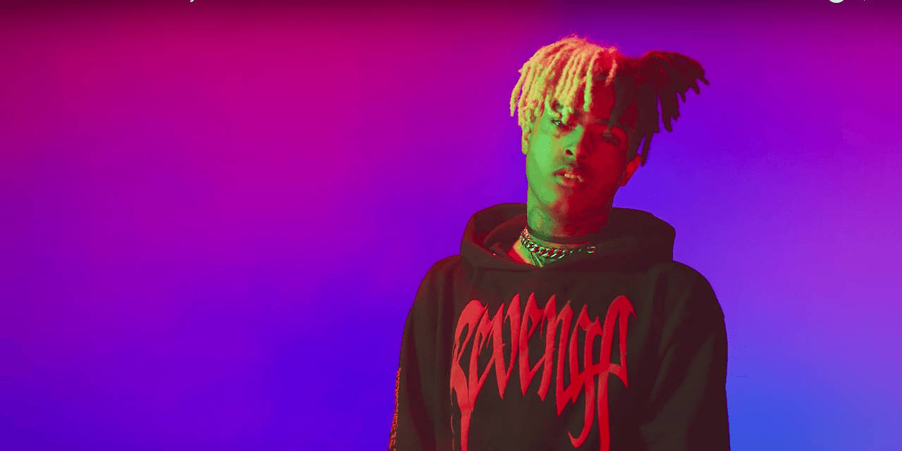 XXXTentacion, neon-dyed dreadlocks, gradient purple and pink background, HD Desktop Wallpaper