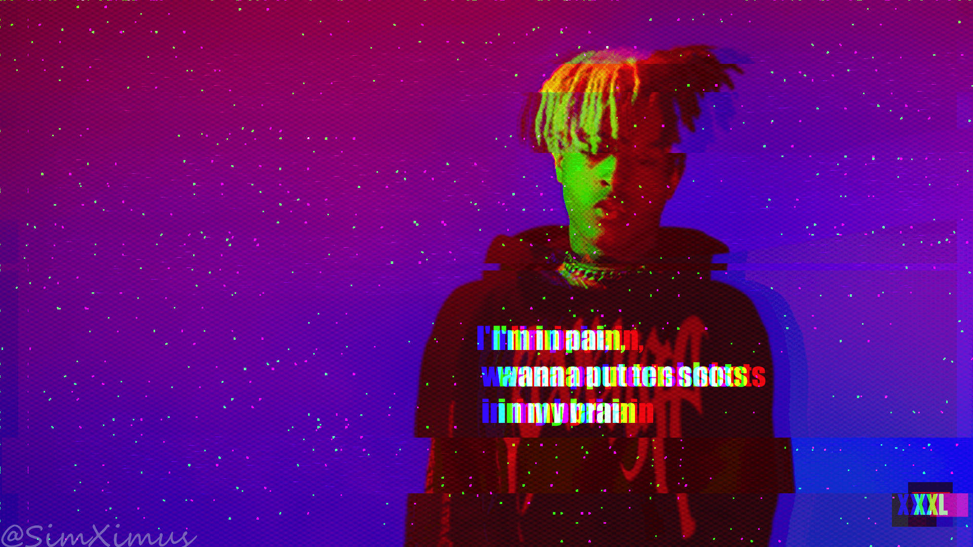 Xxxtentacion, neon-dyed dreadlocks, starry purple background, Full HD Desktop Wallpaper