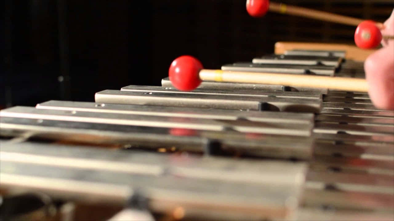 xylophone, shiny metal bars, red-tipped mallets, HD Desktop Wallpaper