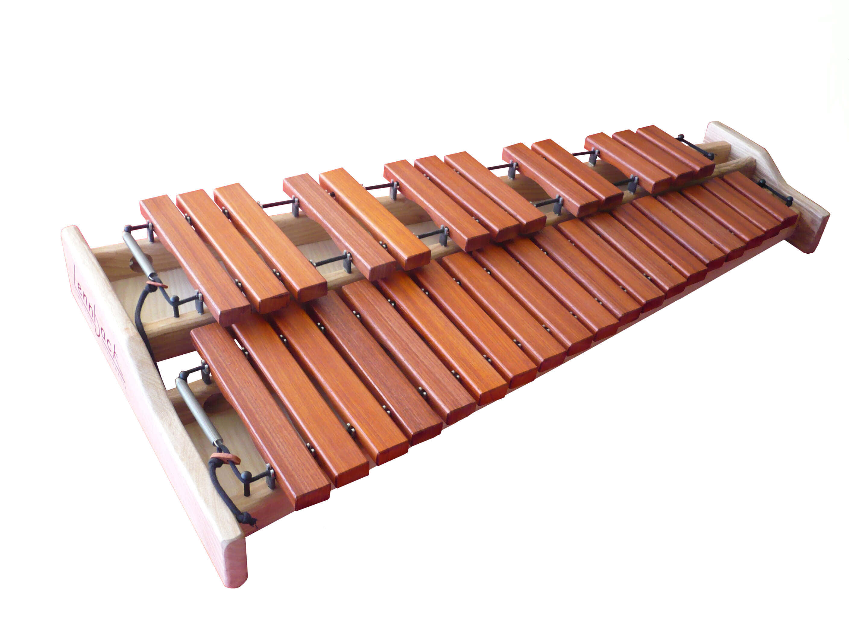 wooden xylophone, reddish-brown keys, black metal resonators, 2K Desktop Wallpaper
