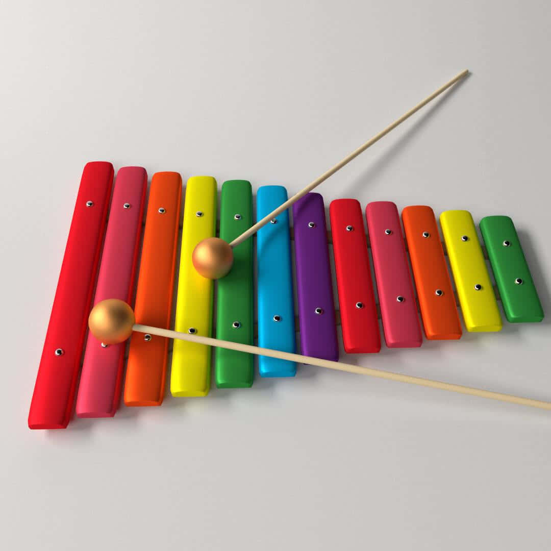 colorful xylophone, rainbow-colored xylophone, two wooden mallets, SD Desktop Wallpaper