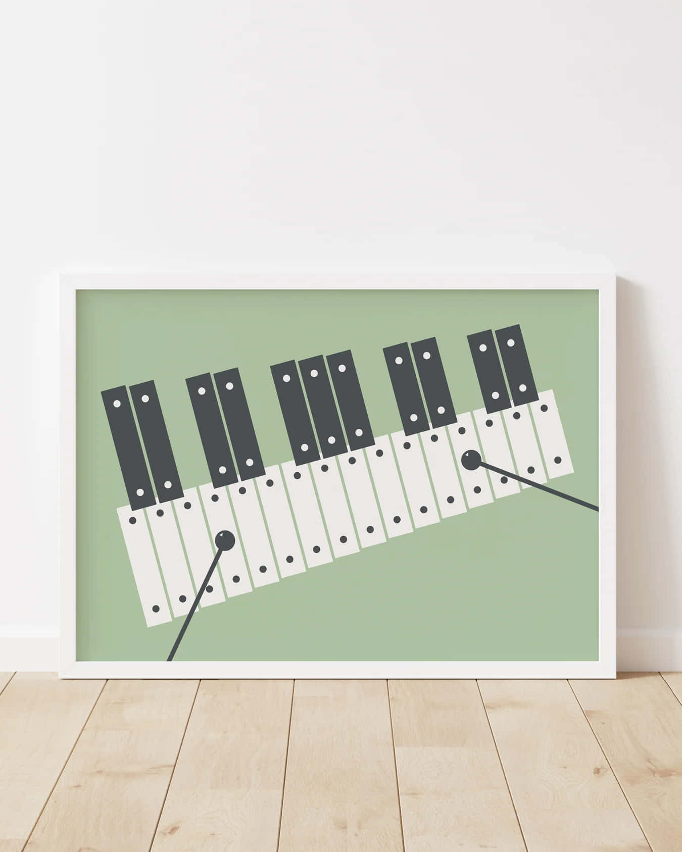 stylized xylophone art print, black and white keys, sage green background, HD Phone Wallpaper